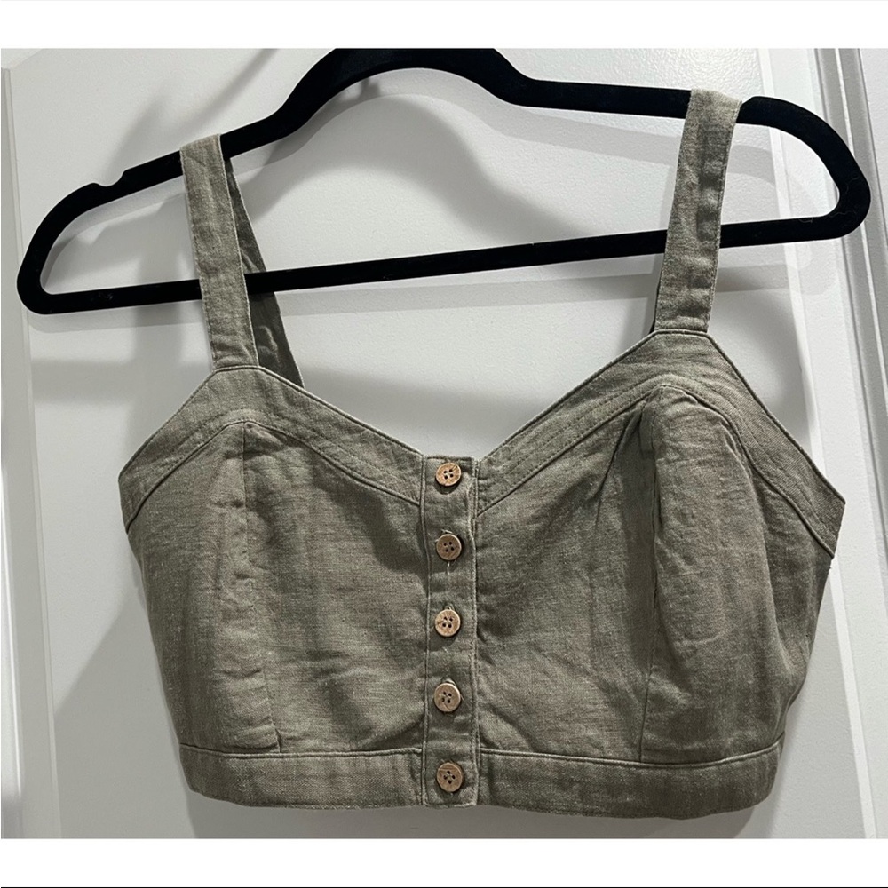 Olive button down crop top